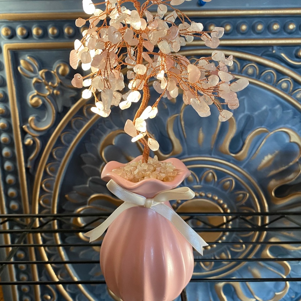 Elegant Rose Quartz Gemstone Tree in Vase